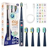 Seago Elektrische Zahnbürste Kinder ab 6, Kinderzahnbürste mit Smart Timer, 4 Weiche Ersatzbürstenköpfe, USB Wiederaufladbar, 5 Putzmodi, IPX7 Wasserdicht, 2 Buchstaben Aufkleber, SG-2303(Blau)