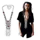 Elegant Rose, Bohemian Retro Halskette mit türkisfarbenen Strasssteinen und Langer Kette aus vergoldetem Silber, Strass, Kein Edelstein