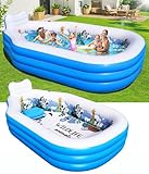 DeeprBlu Aufblasbarer Pool für Kinder und Erwachsene, Stabiles Planschbecken Rechteckig Groß mit Sitzbank und Rückenlehne, Draußen Familienpool für Kinder, 320x190x64cm Schwimmbecken Garten für Sommer