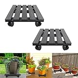 YRHome 2er WPC Pflanzenroller Eckig 30x30cm Tragkraft 100kg Blumenroller Rollbrett Pflanzen Blumentopf für Außen und Innenbereich Untersetzer mit Rollen Feststellbar für Pflanzen, Anthrazit