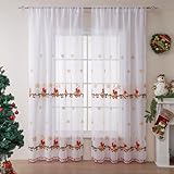 Lukery Weiß Transparent Vorhänge Wohnzimmer 2er Set, Weihnachten Schneeflocken-Stickerei Lang Halbtransparent Gardinen Vorhänge Durchsichtig für Fenster Küche Wohnzimmer Landhaus (130x214cm,Kerzen)