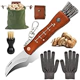Pilzmesser mit Bürste und Lineal, Tragbar Pilzsammler Set, Edelstahl Klapp Pilzmesser, Schwammerlmesser, Klappmesser, mit Pilzbürste, Handschuhe und Einen Pilzsammelbeutel, Geschenke für Pilzsammler