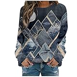 MINYA Damen-Pullover, ohne Kapuze, Langarm, schick, elegant, Sweatshirt, Streetwear, bedruckt, lockere Bluse, Top, Bluse, Top, Bluse, lässig, große Größe, 10 - Dunkelgrau, 36