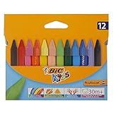 BIC Kids 8297732 Dreikant-Wachsmalkreide PLASTIDECOR Triangle, 12 Farben sortiert, Kartonetui à 12 Stück