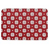 Badematte Schneeflocke Roter Hintergrund Fußmatte Saugstarke Schmutzfänger Niedriges Profil Schmutzmatte Für Küche Garten Garage 60X40Cm
