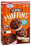 Dr. Oetker Muffins Schoko, 335 g, Backmischung für Rührteig mit Schokotropfen, zum Zubereiten von 12 schokoladigen Muffins, inkl. Papierbackförmchen