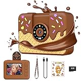 Ushining Kinderkamera, 10X Zoom Selfie Kamera 1080P Digitalkamera Fotokamera Videokamera Fotoapparat Kinder mit 2,0 Zoll Bildschirm 32GB TF-Karte, Geschenk für 3-12 Jahre Mädchen Jungen, Schokolade