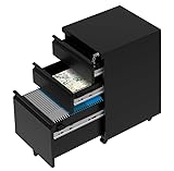 Garvee Aktenschrank Mit DREI Schubladen, Abschließbarem Seitenfach Für Unter Den Schreibtisch, Rollen, Geeignet Für Papierformate Legal/A4, Verstellbare Einlegeböden, Ideal Für Büro/Heimarbeitsplatz