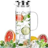 1,5 Liter Glaskessel, Wasserflasche mit Deckel, hitzebeständige transparente Glasteekanne, glaskanne mit deckel, geeignet für heißes Wasser, kaltes Wasser und Saft