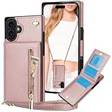CCSmall Schutzhülle für Apple iPhone B19, Crossbody-Schutzhülle mit Kartenhalter, Reißverschluss, Crossbody-Tasche für Damen, Geldbörse, Schultergurt, Schlüsselband, Handyhülle für iPhone B19 ZP, Rosa