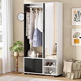MSFE Garderobenset mit Spiege,Garderobenset Flur mit Kleiderstange, Schuhschrank und Fächer, Kompaktgarderobe, Garderobe Weiss,Schrank und Schuhschrank geeignet als Flurgarderobe,100L x 33B x 190H cm