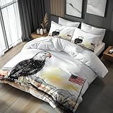 Adler Bettwäsche 180x200 Bügelfreie - Amerikanischer Flagge Vogel Muster, Renforce Wendebettwäsche Bettbezug 3-teilig Set Cozy Mikrofaser Mit Reißverschluss, 2 Kissenbezug, Geschenk Adler LS4150
