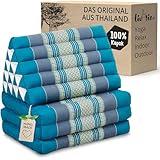 livasia Thaikissen 3 Auflagen extrahoch - 185x55x8cm - Dreieckskissen mit Klappmatratze, Kapok, Jumbo Rückenkissen faltbar, Thaimatte Klappen, handgefertigt, Meditationskissen (Hellblau)