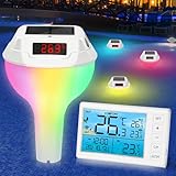 FORMIZON Pool Thermometer, Leuchtendes Solar Poolthermometer Schwimmend, Wasserthermometer Pool Digital mit Anzeige und Seil, Schwimmbad Thermometer für Pool Teich Aquarium (Mit Monitor)