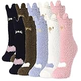 5 Paar Katzenkrallen Socken, Snug Kuschelsocken Damen Flauschige Wintersocken Frauen Haussocken Mädchen Süßes Geschenk Weihnachtssocken Geburtstagsgeschenk
