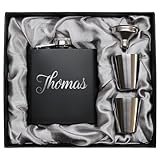 Flachmann mit Gravur. Edelstahl Flachmann personalisiert. Geschenke für Männer. Schwarz