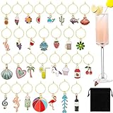 Eubeneortho Weinglas-Anhänger, Sommer-Strand-Thema, Stiel-Glasmarker, Etiketten, Kennzeichnungsanhänger, Weinprobe, Party-Dekorationen, 30 Stück