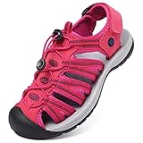 Unitysow Sportsandalen Damen Trekking Sandalen Outdoorsandalen Geschlossene Sandalen Orthopädische Wandersandalen Sommer Bequem Strand Sandalen,Rosa Rot,Gr.41