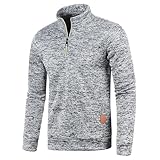 Half Zip Pullover Herren Ohne Kapuze Männer für Solid Arbeitspullover Oversize Winter Sport Arbeitspullover Sweater Men (DE/NL/SE/PL, Alphanumerisch, XL, Regular, Regular, Hellgrau)