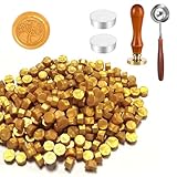 Wachssiegel Stempel Set, 200 Stück siegelwachs mit 1 Lebensbaum Siegelstempel, 1 Schmelzlöffel, 2 Teelichte, für Vintage Siegellack und Brief, Einladungen, Paket Geschenk (J)