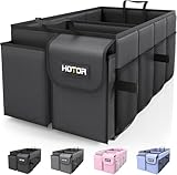 HOTOR Kofferraum Organizer – Faltbarer Auto Kofferraum Organizer mit 2 Fächern, Stabiler Auto Organizer für SUVs, Schwarzer Kofferraumtasche Verstärkt und Stabil Faltbox, 54.1 x 32.0 x 26.9 cm