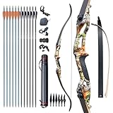 D&Q Recurvebogen Pfeil und Bogen Set 56 Zoll langbogen Rechte Hand Aluminiumlegierung Riser 30-50lbs Jagdbogen für Erwachsene Sportbogen(Tarnung,35lb)