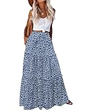 Hotouch Sommerrock Damen Lang Rock Elegant Maxirock Casual Einfarbig Maxi Skirt Hohe Taille Röcke Freizeitrock mit Kordelzug Blumen-C S
