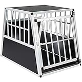 tectake® Hundebox Auto oder Hundebox für Zuhause. Aluminium Hundetransportbox mit schräger Rückwand, leicht und stabil, Auto Kofferraum Transportbox für Hunde 66x90x69,5cm