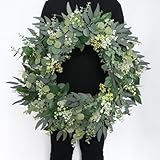 Künstliche Eukalyptus Kränze für Haustür 55 cm Sommerkranz Große Grüne Blattkränze Türkranz mit Beeren für Wände Fenster Veranda Bauernhaus Terrasse Partydekoration