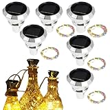 Weinflaschenlichter | 6 Kerzenlichter, wasserdichte Solarlampe, Außendekoration für Terrasse, Hochzeit, Garten und Feiertage