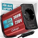 Odoga Wechselrichter 12V auf 230V – 300 W Spannungswandler, Stromwandler mit 3A USB-C und USB-A Anschluss, Inverter 12V 220V, Auto Steckdose, Laden Sie Ihr Laptop, iPad, iPhone, Tablet Und Mehr