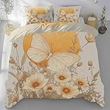 Kntnshac Schmetterling Mohn Mond Sommerbettwäsche 135x200, Braun Bettbezug 3teilig Set, Atmungsaktiv & Kühlend für Sommer, Wendebettwäsche, Enthält 1 Bettbezug und 2 Kissenbezug 80x80 cm