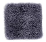 Luxor Living Fellkissen Echtfell, Flauschige Sitzauflage, Sitzkissen aus Lammfell, Lederrücken, Fell für Stühle, Farbe:Grau, Größe:34 x 34 cm