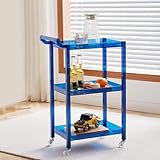 Acryl-Barwagen mit Rollen und Griff, 3 Etagen, Rollregal, Organizer für Küche, Esszimmer, Wohnzimmer, multifunktional, mobiler Wein-Servierwagen (blau)