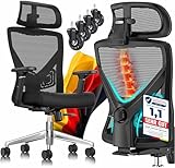 KESSER® Bürostuhl Ergonomisch mit verstellbaren Armlehnen | Drehstuhl mit Lendenwirbelstütze Rückenschonend | Schreibtischstuhl mit Kopfstütze | Office Chair Wippfunktion bis 125° mit 5X Gummirollen
