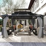 Amopatio Gartenpavillon 3x4 m Wasserdicht Stabil Winterfest, Pavillon mit Polycarbonat - Doppeldach, Hardtop Pavillon mit Seitenteile für Garten, Terrassen (Grau)