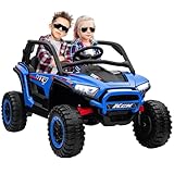 AIYAPLAY Kinder Elektroauto, 24 V 5-7 km/h Geländewagen mit Musikanschluss, Kinderfahrzeug mit 2,4G Fernbedienung, Scheinwerfer, Hupe, Elektrisches Kinderfahrzeug für Kinder 3-8 Jahre, Blau