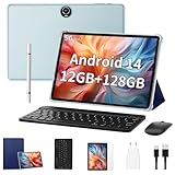Tablet 11 Zoll Android 14 12GB RAM +128GB ROM (1TB TF) 8000mAh, 8MP+5MP, Octa-core Tablet with Keyboard/ 2.4G+5G WLAN GMS/ WidevineL1/ 3.5mm Audio/GPS/Facial Recognition - Blau