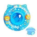 XQMMGO Baby Schwimmring Float, Schwimmbecken Badezubehör für Kinder, Kleinkinder und Säuglinge, aufblasbarer Schwimmring mit Sitz für Babys im Alter von 6-36 Monaten (Löwe, Blau)