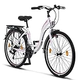 Licorne Bike Stella Premium City Bike in 24 Zoll - Fahrrad für Mädchen, Jungen, Herren und Damen - 21 Gang-Schaltung - Hollandfahrrad - Weiss