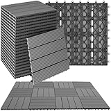 tectake® WPC Holzfliesen, Holzoptik Fliesen wetterfest, Bodenbelag für Wintergarten, Bodenfliesen, Balkonboden, Boden Trittsteine Garten, Terrassenfliesen mit Klicksystem, Drainage - 22er Set/grau