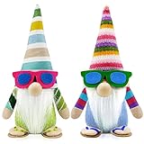 Godeufe 2er Set Sommer Strand Wichtel Figuren Frühling Dekoration Handgemachte Skandinavisches Tomte für Party Bauernhaus Home Tischdekoration