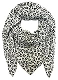 Jeamis XL Dreieck Strickschal Herz Leopard Love Frühling Schal 100% Baumwolle Made in Italy Fashion Tuch Dreieckschal Heart Stola Herbst Frühling Tuch Leo (Beige)