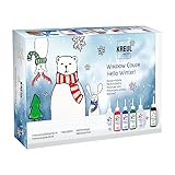 KREUL 42853 - Window Color Set 'Hello Winter' für Kinder, 6 x 80 ml Fenstermalfarbe, inkl. schwarze Konturenfarbe, Komplettset mit brillanten Farben, Glitzerfarbton und Motivvorlagen