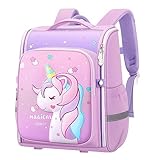 PALAY® Schultaschen für Jungen Cartoon Druck Schulrucksack Langlebig Wasserdicht Leicht Schultasche für Mädchen Kinder Geschenk, Violett
