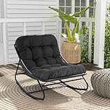 Grand patio schaukelstuhl Outdoor mit Kissen, Schaukelliege Wetterfester Relaxstuhl aus Metall für Garten, Wohnzimmer, Hof, Terrasse und Balkon, bis 150 kg Belastbar - Schwarzgrau