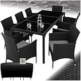 tectake® edles Outdoor Gartenmöbel Set Rattan Sitzgruppe mit Sessel und Tisch für 8 Personen, inkl. Schutzhülle und Polstern, Balkon Möbel wetterfest - schwarz/grau
