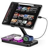 Jubor 4 in 1 Kabelloses Ladestation für iPhone, Faltbarer Tablet Halterung Tisch mit Kabelloses Ladegerät, Induktive Ladestation für iPhone 16/15/14/13/12/11 Serie, iWatch