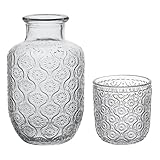 Wnvivi Nachttisch-Wasserkaraffe und Glas-Set, 550 Ml Nachttisch-Kaltwasserkessel, Vintage-geprägte Kristallkaraffe mit Tumbler-Glas für Schlafzimmer-Nachttisch (B)
