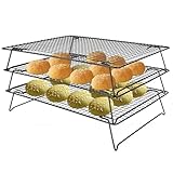 Lifhety 3 Stufiges Abkühlgitter Groß (42,5x27,7cm) – Kuchengitter Faltbar aus Kohlenstoffstahl, Gitterrost Backutensilien Stapelbar & Platzsparend für Backen, Grillen & Abtropfen